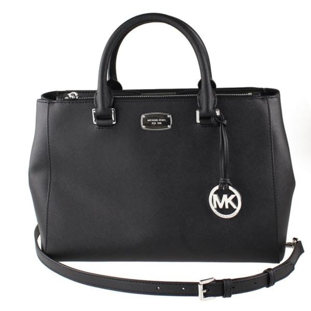 Michael Kors Kellen Black Saffiano Leather Satchel Crossbody Handbag